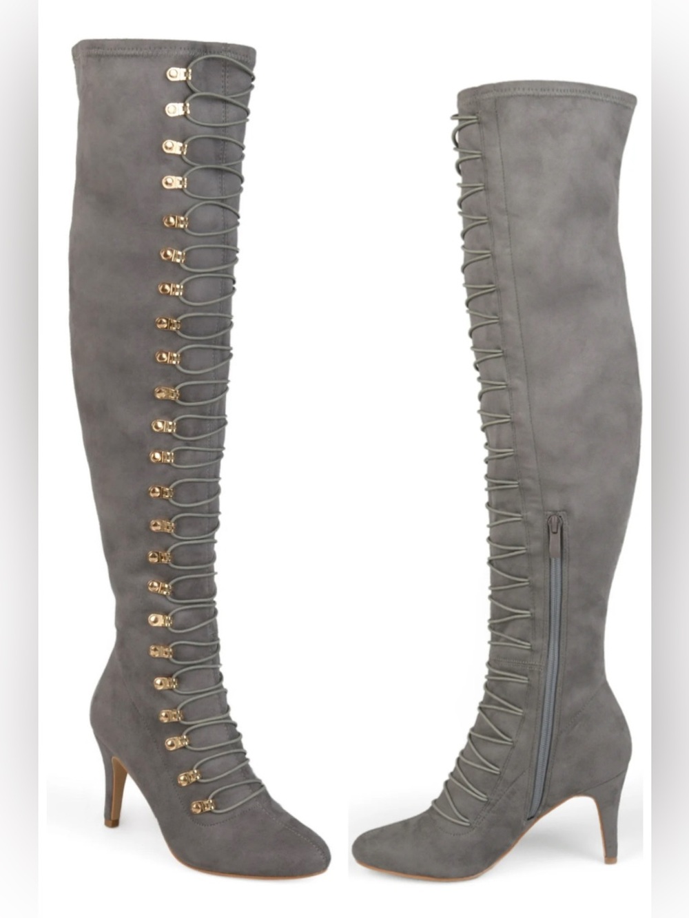 BRAND NEW Journee Womens Trill Round Toe Over The Knee Grey Lace-Up Boots Size 7